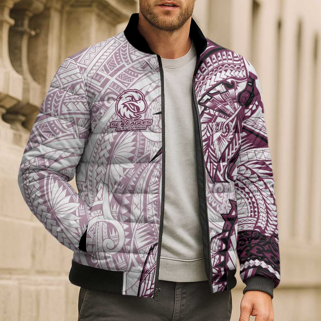 Sea Eagles Bomber Puffer Jacket Polynesian Tribal Tattoo Pacific Sport Art