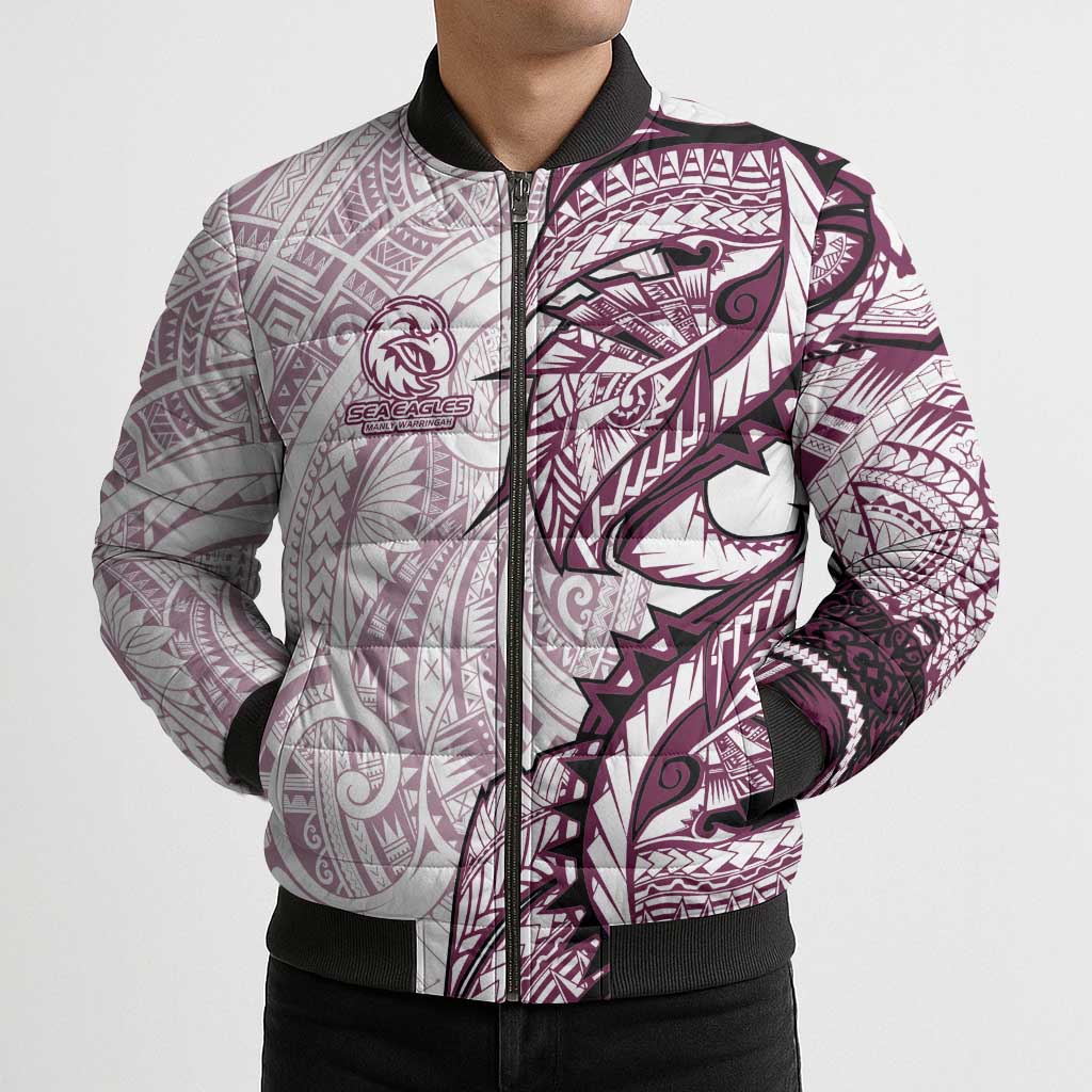 Sea Eagles Bomber Puffer Jacket Polynesian Tribal Tattoo Pacific Sport Art
