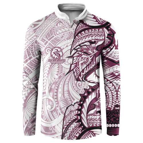 Sea Eagles Button Sweatshirt Polynesian Tribal Tattoo Pacific Sport Art