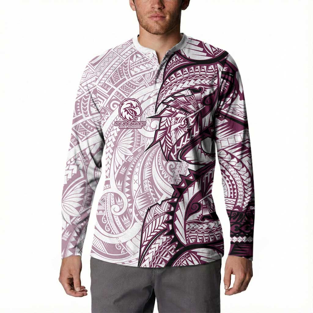 Sea Eagles Button Sweatshirt Polynesian Tribal Tattoo Pacific Sport Art
