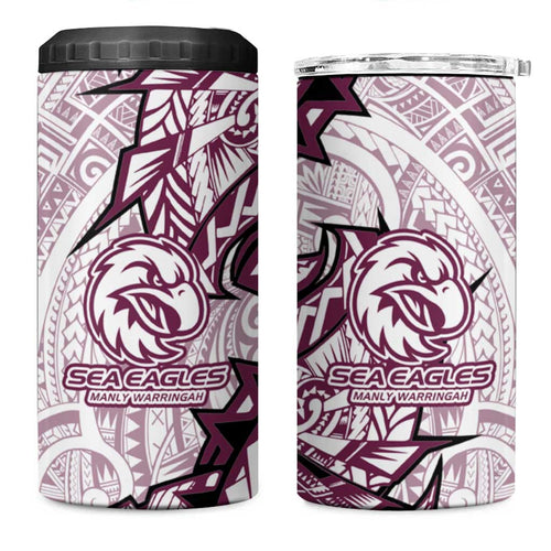 Sea Eagles 4 in 1 Can Cooler Tumbler Polynesian Tribal Tattoo Pacific Sport Art