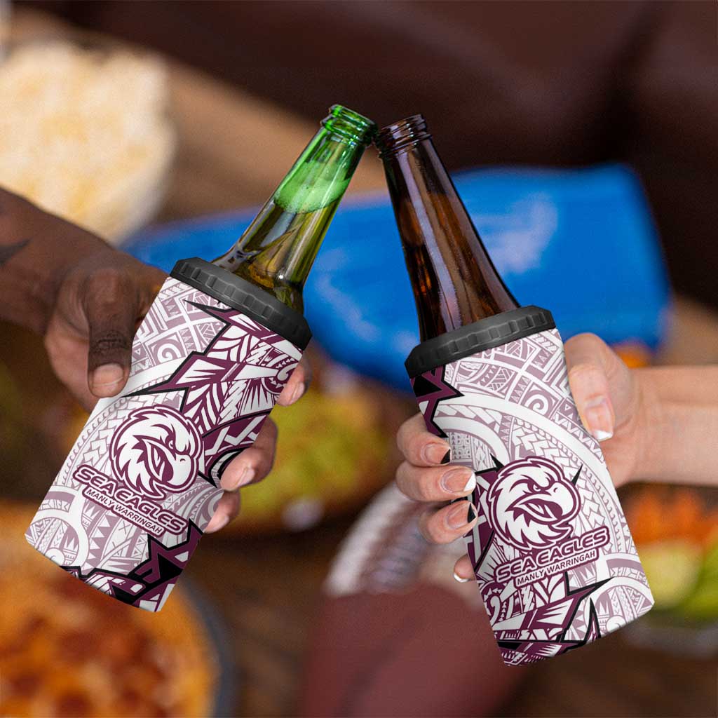 Sea Eagles 4 in 1 Can Cooler Tumbler Polynesian Tribal Tattoo Pacific Sport Art