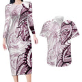 Sea Eagles Couples Matching Long Sleeve Bodycon Dress and Hawaiian Shirt Polynesian Tribal Tattoo Pacific Sport Art