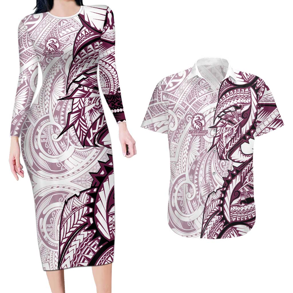 Sea Eagles Couples Matching Long Sleeve Bodycon Dress and Hawaiian Shirt Polynesian Tribal Tattoo Pacific Sport Art