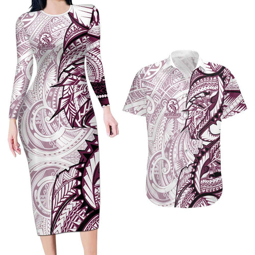 Sea Eagles Couples Matching Long Sleeve Bodycon Dress and Hawaiian Shirt Polynesian Tribal Tattoo Pacific Sport Art