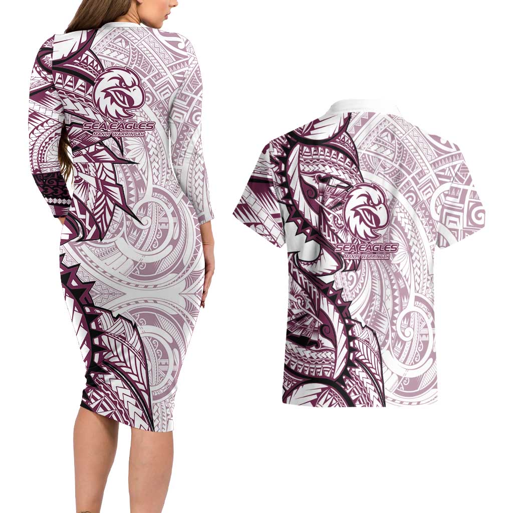 Sea Eagles Couples Matching Long Sleeve Bodycon Dress and Hawaiian Shirt Polynesian Tribal Tattoo Pacific Sport Art