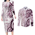 Sea Eagles Couples Matching Long Sleeve Bodycon Dress and Long Sleeve Button Shirt Polynesian Tribal Tattoo Pacific Sport Art