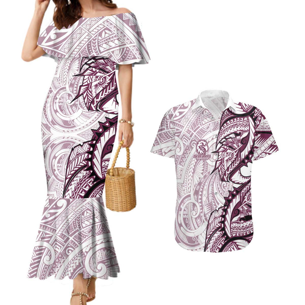 Sea Eagles Couples Matching Mermaid Dress and Hawaiian Shirt Polynesian Tribal Tattoo Pacific Sport Art