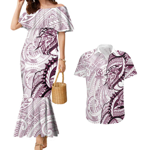 Sea Eagles Couples Matching Mermaid Dress and Hawaiian Shirt Polynesian Tribal Tattoo Pacific Sport Art