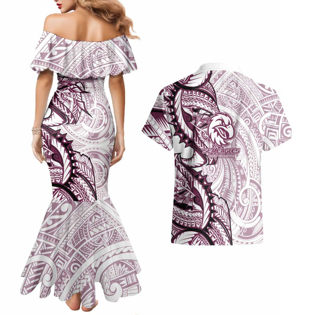 Sea Eagles Couples Matching Mermaid Dress and Hawaiian Shirt Polynesian Tribal Tattoo Pacific Sport Art