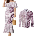 Sea Eagles Couples Matching Mermaid Dress and Long Sleeve Button Shirt Polynesian Tribal Tattoo Pacific Sport Art