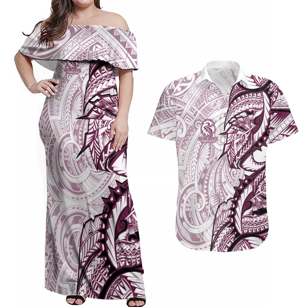 Sea Eagles Couples Matching Off Shoulder Maxi Dress and Hawaiian Shirt Polynesian Tribal Tattoo Pacific Sport Art