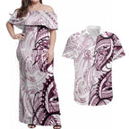 Sea Eagles Couples Matching Off Shoulder Maxi Dress and Hawaiian Shirt Polynesian Tribal Tattoo Pacific Sport Art