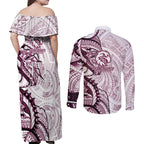Sea Eagles Couples Matching Off Shoulder Maxi Dress and Long Sleeve Button Shirt Polynesian Tribal Tattoo Pacific Sport Art