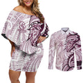 Sea Eagles Couples Matching Off Shoulder Short Dress and Long Sleeve Button Shirt Polynesian Tribal Tattoo Pacific Sport Art
