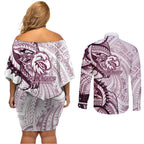 Sea Eagles Couples Matching Off Shoulder Short Dress and Long Sleeve Button Shirt Polynesian Tribal Tattoo Pacific Sport Art