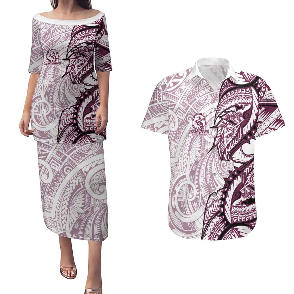 Sea Eagles Couples Matching Puletasi and Hawaiian Shirt Polynesian Tribal Tattoo Pacific Sport Art