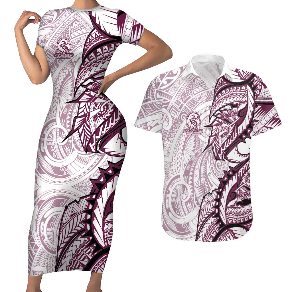 Sea Eagles Couples Matching Short Sleeve Bodycon Dress and Hawaiian Shirt Polynesian Tribal Tattoo Pacific Sport Art