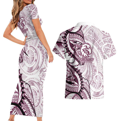 Sea Eagles Couples Matching Short Sleeve Bodycon Dress and Hawaiian Shirt Polynesian Tribal Tattoo Pacific Sport Art