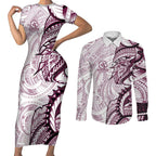 Sea Eagles Couples Matching Short Sleeve Bodycon Dress and Long Sleeve Button Shirt Polynesian Tribal Tattoo Pacific Sport Art