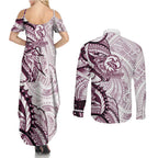 Sea Eagles Couples Matching Summer Maxi Dress and Long Sleeve Button Shirt Polynesian Tribal Tattoo Pacific Sport Art