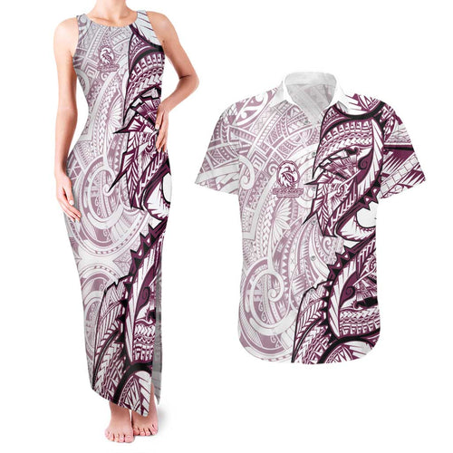 Sea Eagles Couples Matching Tank Maxi Dress and Hawaiian Shirt Polynesian Tribal Tattoo Pacific Sport Art