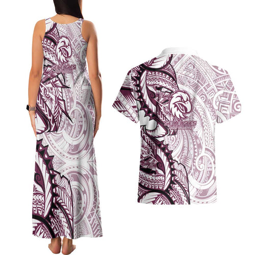 Sea Eagles Couples Matching Tank Maxi Dress and Hawaiian Shirt Polynesian Tribal Tattoo Pacific Sport Art