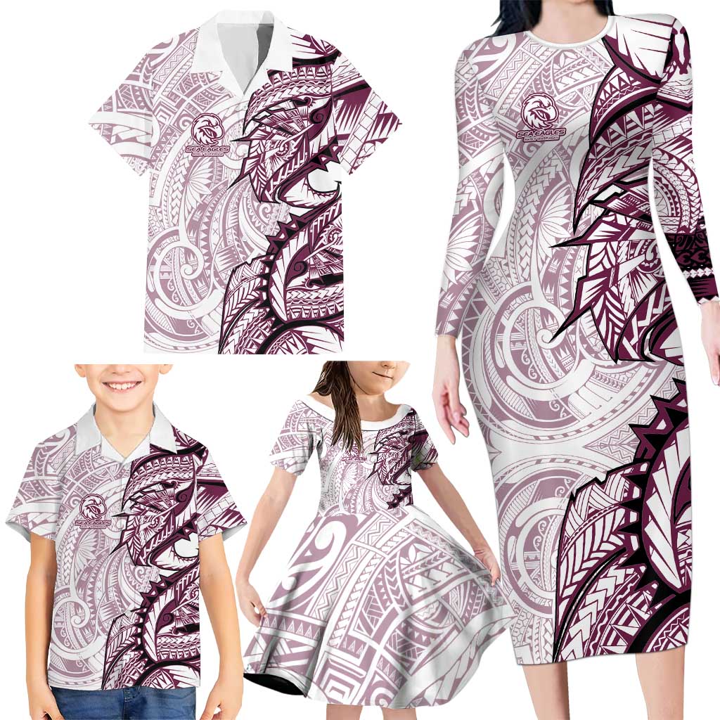 Sea Eagles Family Matching Long Sleeve Bodycon Dress and Hawaiian Shirt Polynesian Tribal Tattoo Pacific Sport Art