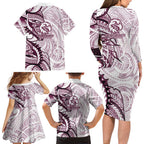 Sea Eagles Family Matching Long Sleeve Bodycon Dress and Hawaiian Shirt Polynesian Tribal Tattoo Pacific Sport Art
