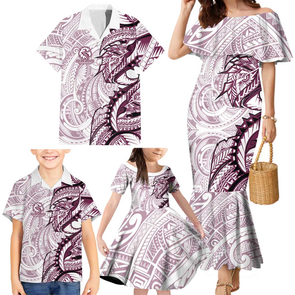 Sea Eagles Family Matching Mermaid Dress and Hawaiian Shirt Polynesian Tribal Tattoo Pacific Sport Art