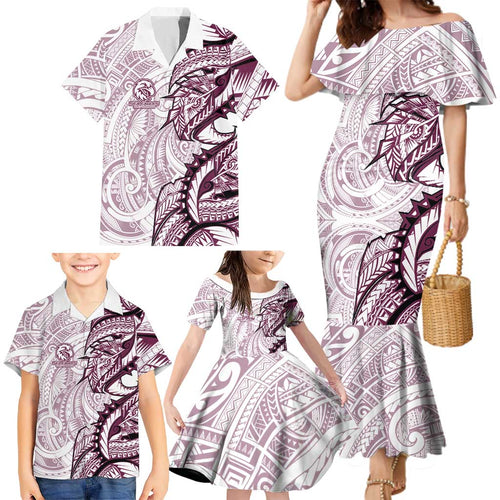 Sea Eagles Family Matching Mermaid Dress and Hawaiian Shirt Polynesian Tribal Tattoo Pacific Sport Art