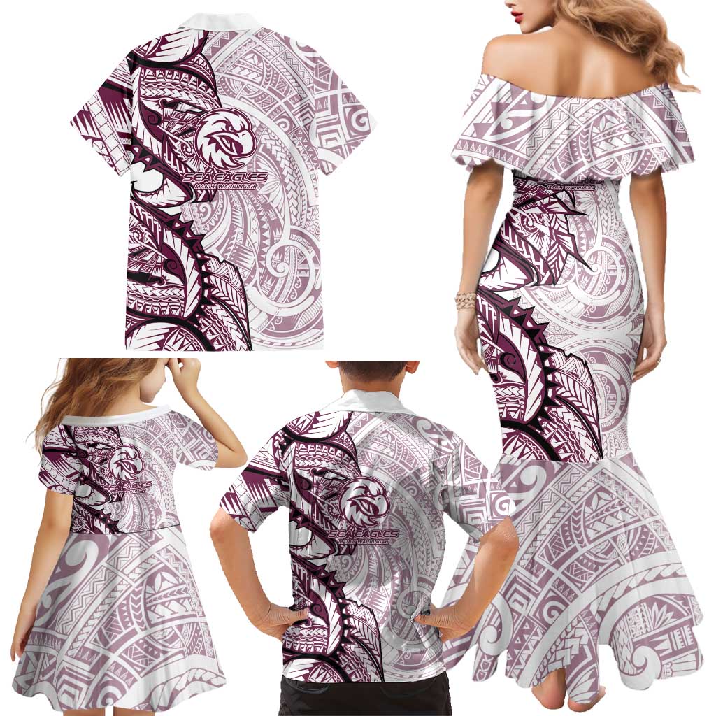 Sea Eagles Family Matching Mermaid Dress and Hawaiian Shirt Polynesian Tribal Tattoo Pacific Sport Art