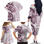 Sea Eagles Family Matching Off The Shoulder Long Sleeve Dress and Hawaiian Shirt Polynesian Tribal Tattoo Pacific Sport Art