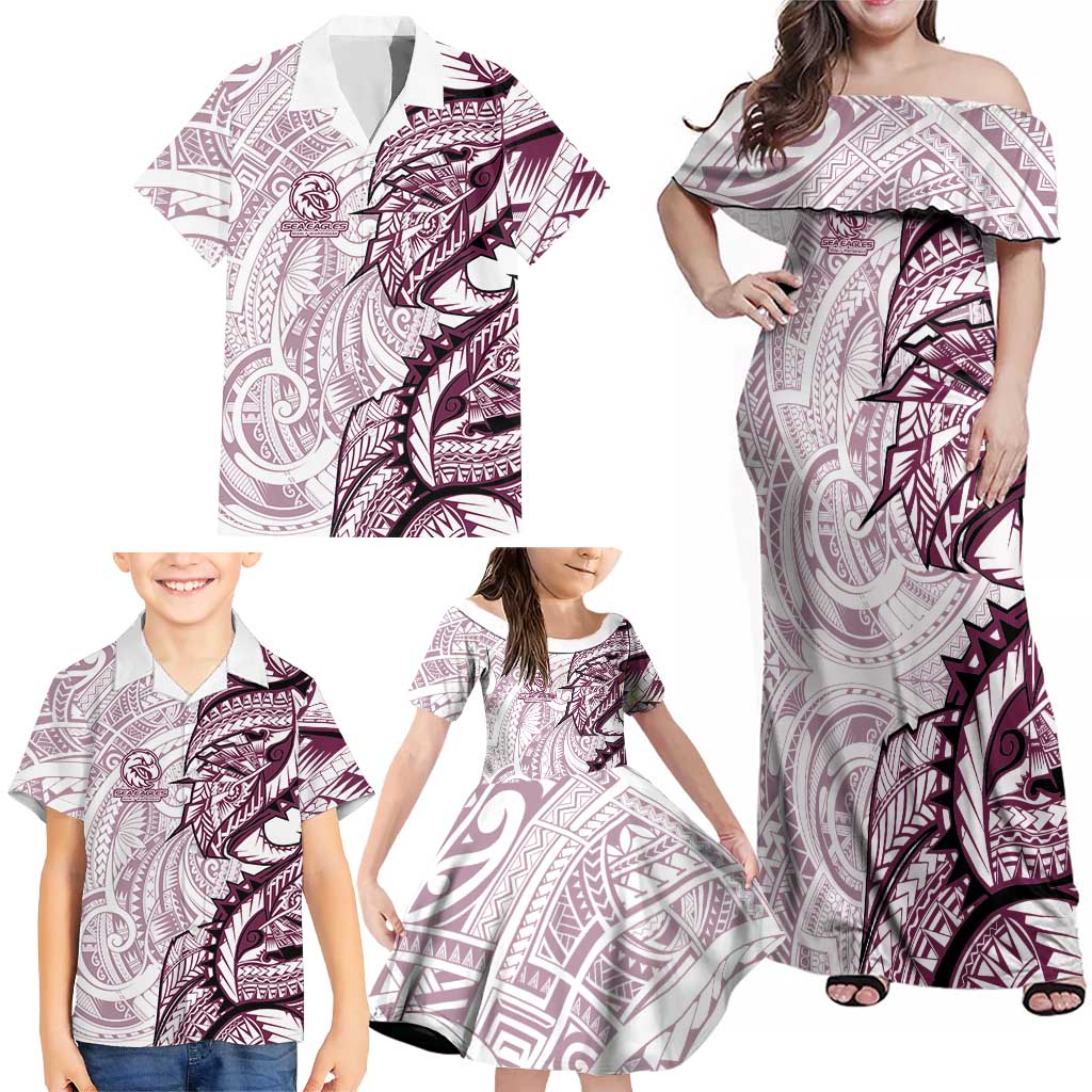 Sea Eagles Family Matching Off Shoulder Maxi Dress and Hawaiian Shirt Polynesian Tribal Tattoo Pacific Sport Art