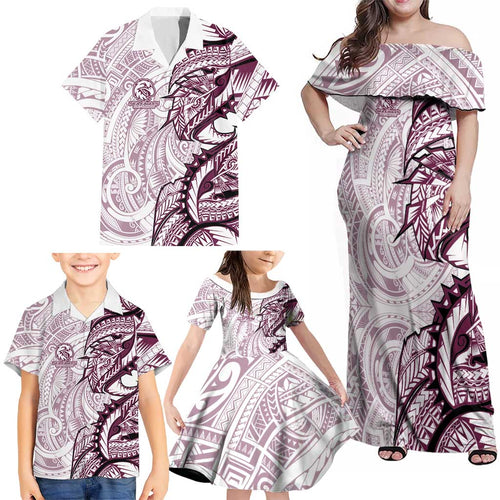 Sea Eagles Family Matching Off Shoulder Maxi Dress and Hawaiian Shirt Polynesian Tribal Tattoo Pacific Sport Art