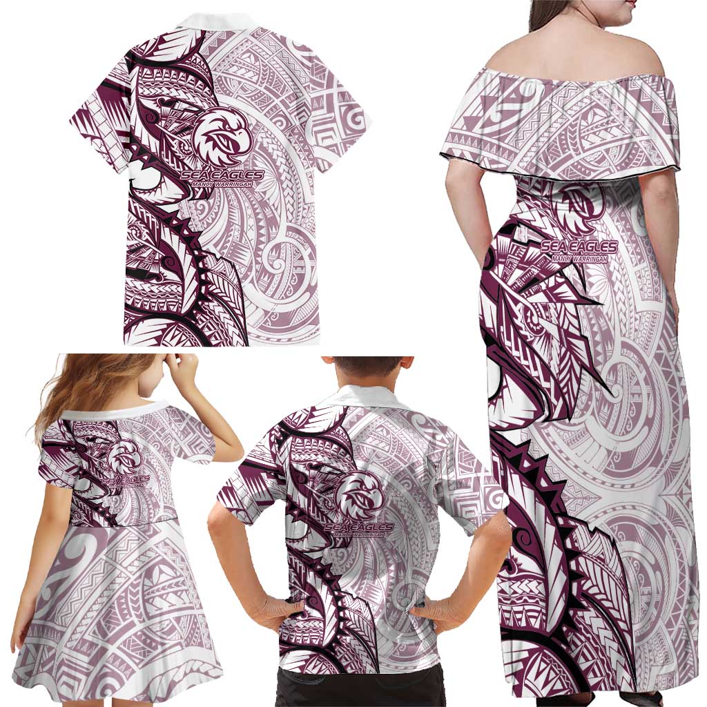 Sea Eagles Family Matching Off Shoulder Maxi Dress and Hawaiian Shirt Polynesian Tribal Tattoo Pacific Sport Art