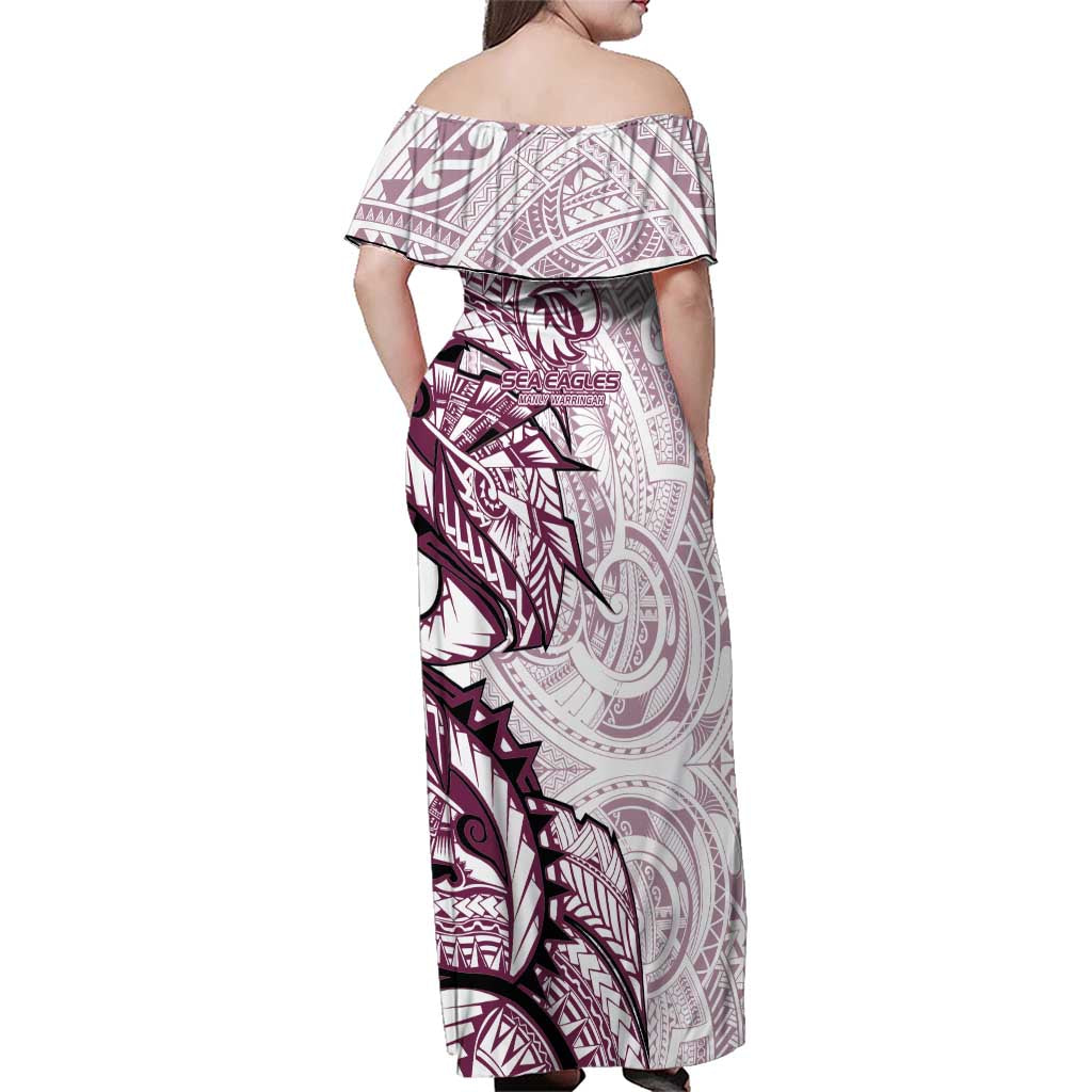 Sea Eagles Family Matching Off Shoulder Maxi Dress and Hawaiian Shirt Polynesian Tribal Tattoo Pacific Sport Art