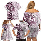 Sea Eagles Family Matching Off Shoulder Short Dress and Hawaiian Shirt Polynesian Tribal Tattoo Pacific Sport Art
