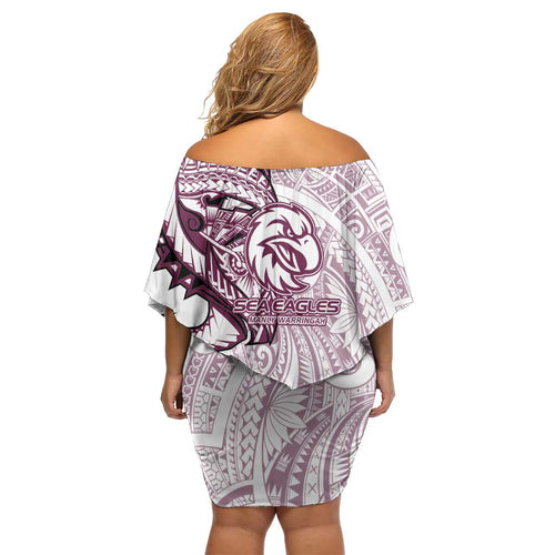 Sea Eagles Family Matching Off Shoulder Short Dress and Hawaiian Shirt Polynesian Tribal Tattoo Pacific Sport Art