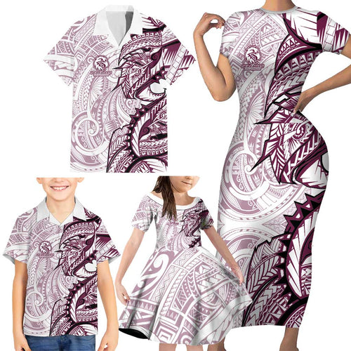 Sea Eagles Family Matching Short Sleeve Bodycon Dress and Hawaiian Shirt Polynesian Tribal Tattoo Pacific Sport Art