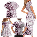 Sea Eagles Family Matching Short Sleeve Bodycon Dress and Hawaiian Shirt Polynesian Tribal Tattoo Pacific Sport Art