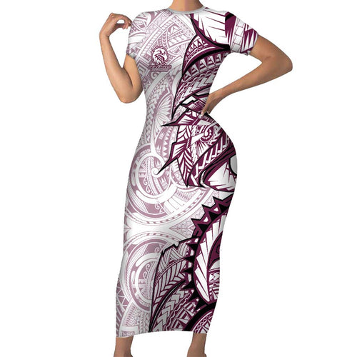 Sea Eagles Family Matching Short Sleeve Bodycon Dress and Hawaiian Shirt Polynesian Tribal Tattoo Pacific Sport Art