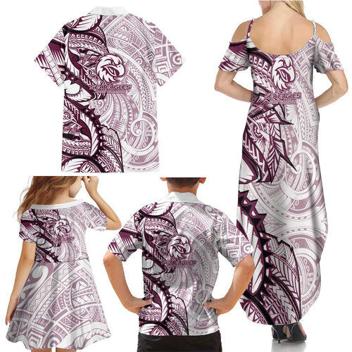 Sea Eagles Family Matching Summer Maxi Dress and Hawaiian Shirt Polynesian Tribal Tattoo Pacific Sport Art