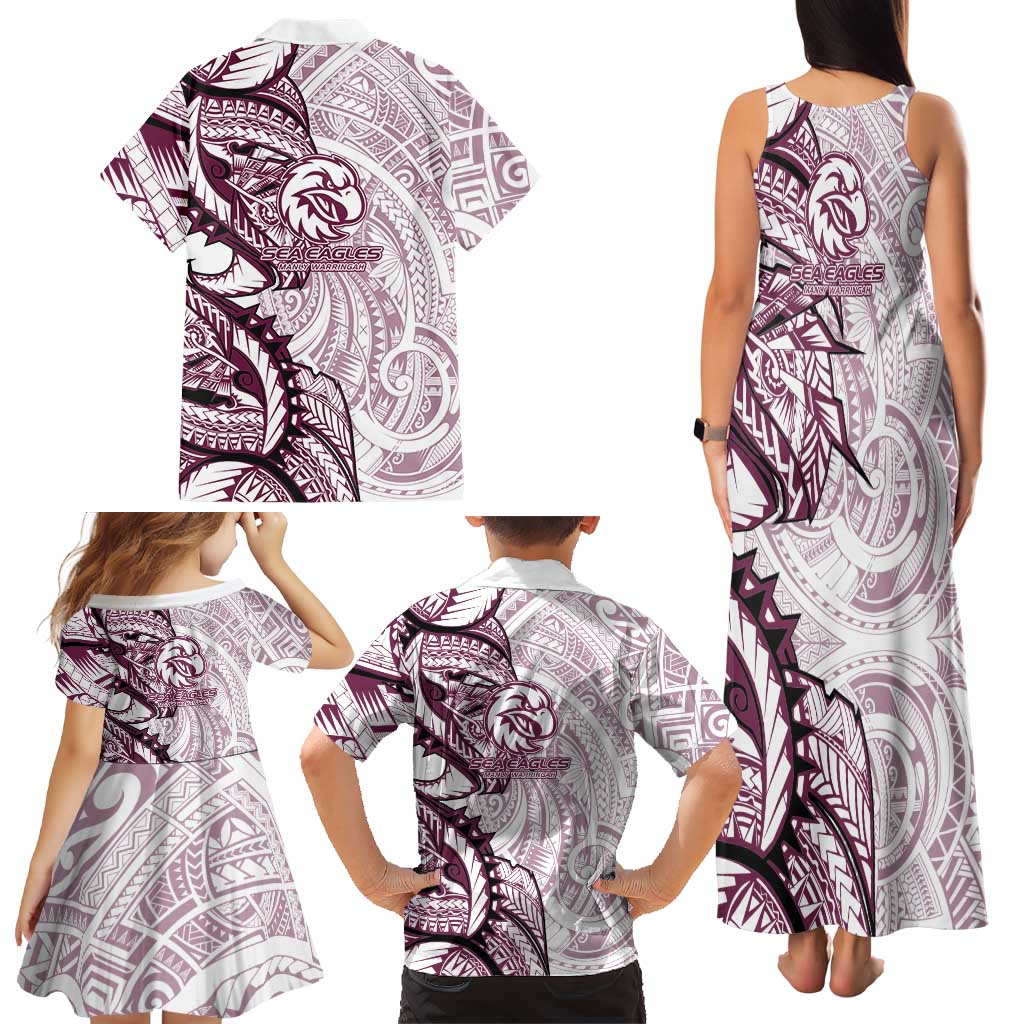 Sea Eagles Family Matching Tank Maxi Dress and Hawaiian Shirt Polynesian Tribal Tattoo Pacific Sport Art