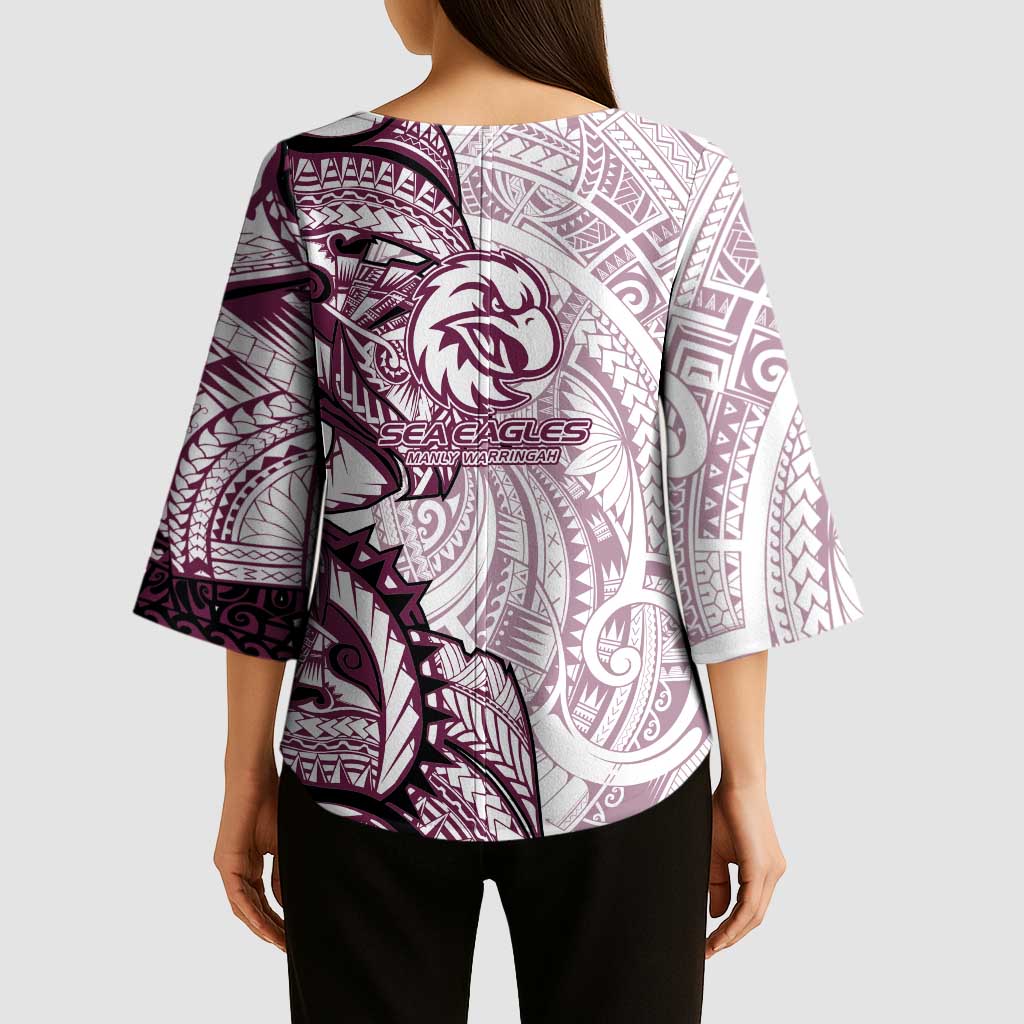 Sea Eagles Kimono Sleeve Blouse Polynesian Tribal Tattoo Pacific Sport Art