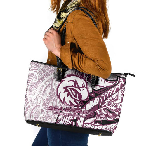 Sea Eagles Leather Tote Bag Polynesian Tribal Tattoo Pacific Sport Art