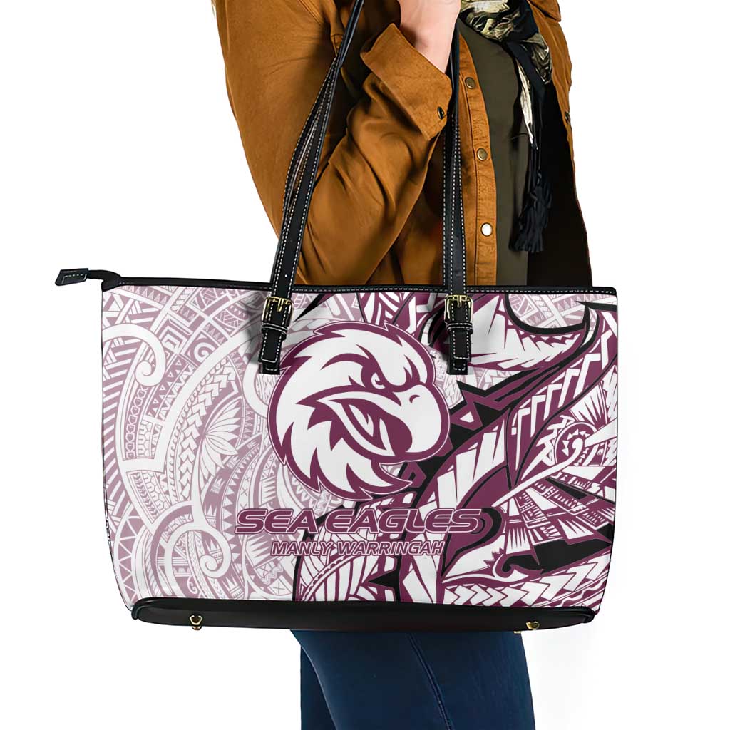 Sea Eagles Leather Tote Bag Polynesian Tribal Tattoo Pacific Sport Art