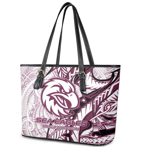 Sea Eagles Leather Tote Bag Polynesian Tribal Tattoo Pacific Sport Art