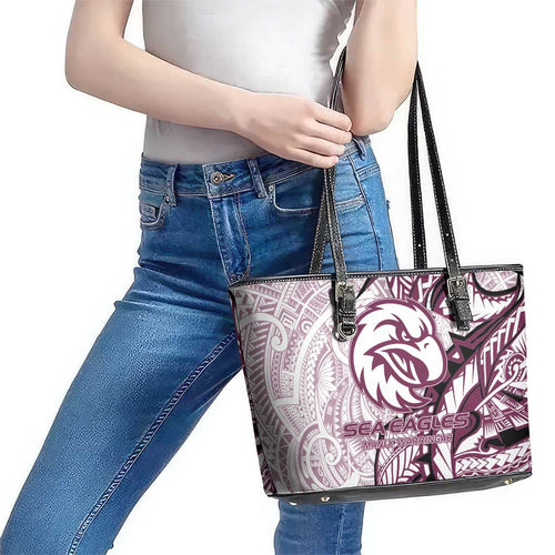 Sea Eagles Leather Tote Bag Polynesian Tribal Tattoo Pacific Sport Art