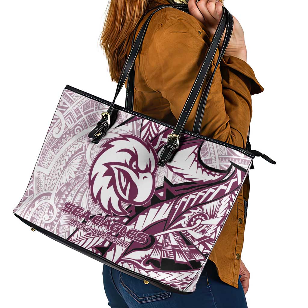 Sea Eagles Leather Tote Bag Polynesian Tribal Tattoo Pacific Sport Art